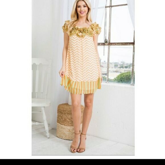 Ryu A'vere Stunning Orange & Green Chevron Mini Dress sizes S 2-4 M 6-8 L 10-12 - Picture 6 of 11